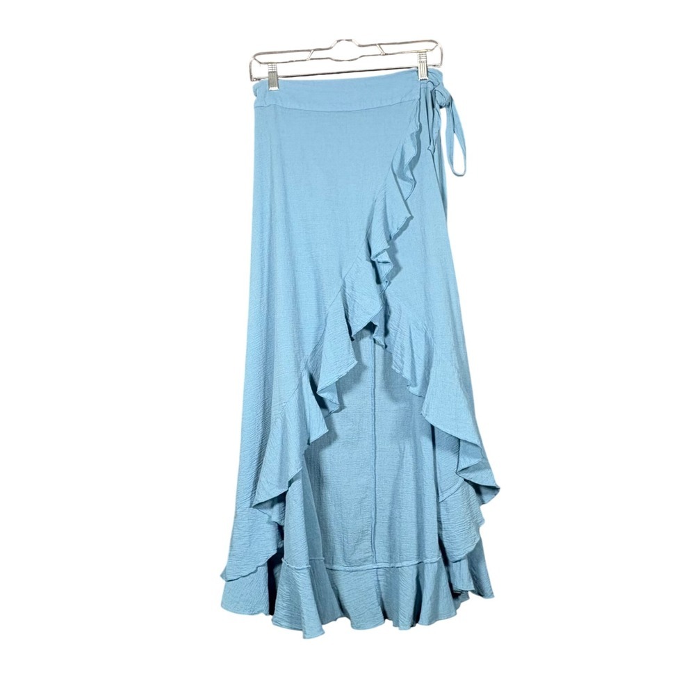 9seed Resort Womens Blue Cotton Ruffle High Low Wrap Skirt Small